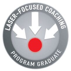 Coaching program graduate badge with arrows.